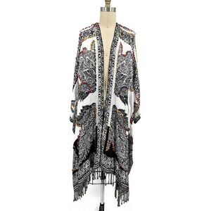 Ellis & Dewey White Label Embroidered Kimono Open Sweater One Size Black White